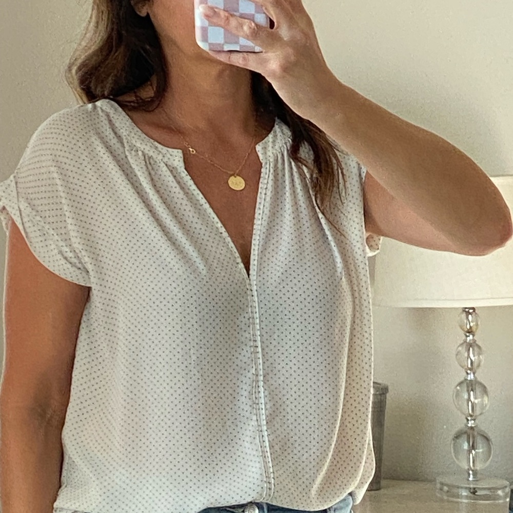 Philosophy Cream Cap-Sleeve Blouse with Micro Dot Print